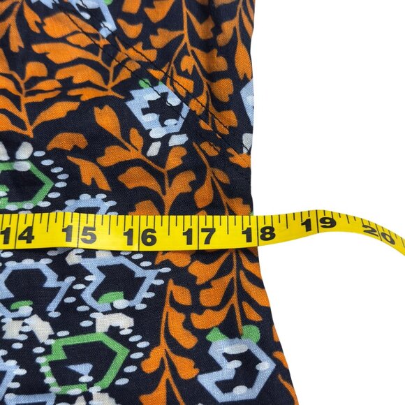Trina Turk Geometric Floral Print Tunic Top Dress Orange Navy 3/4 Sleeve M - Picture 2 of 4